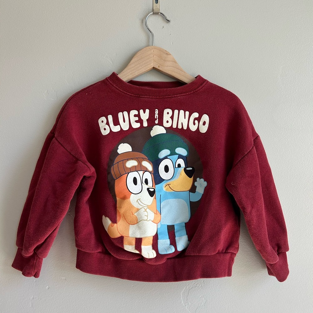 Zara Bluey Bingo Kids Sweatshirt Red Graphic Cartoon Pullover 4-5Y Streetwear
